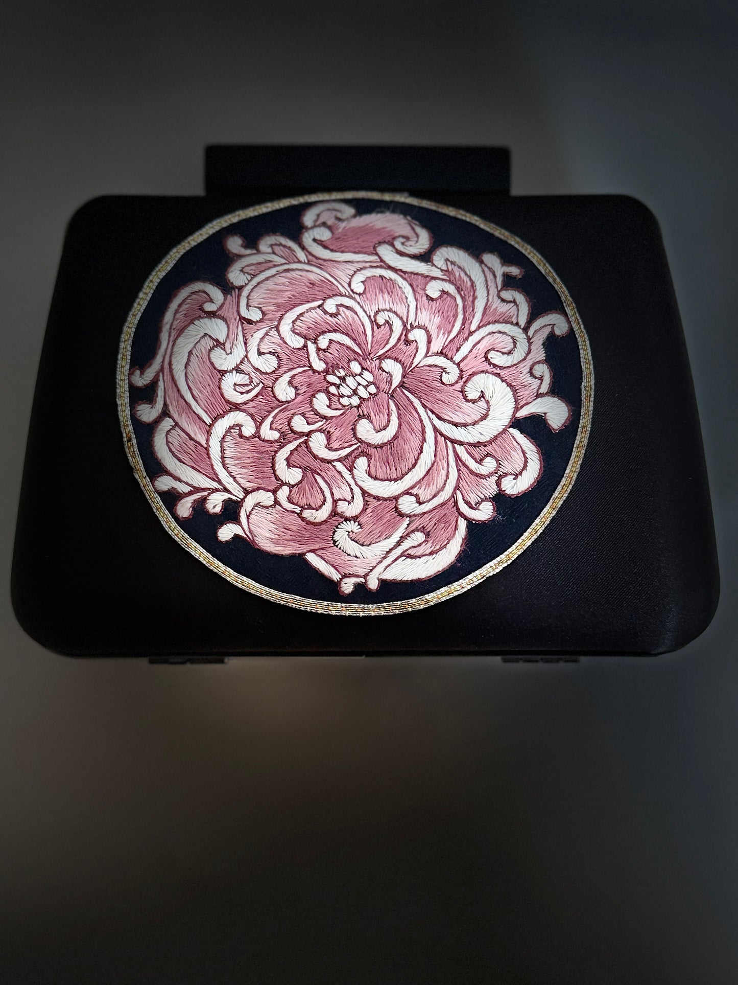 Black Silk Embroidered Clutch – Timeless Elegance, One-of-a-Kind Masterpiece